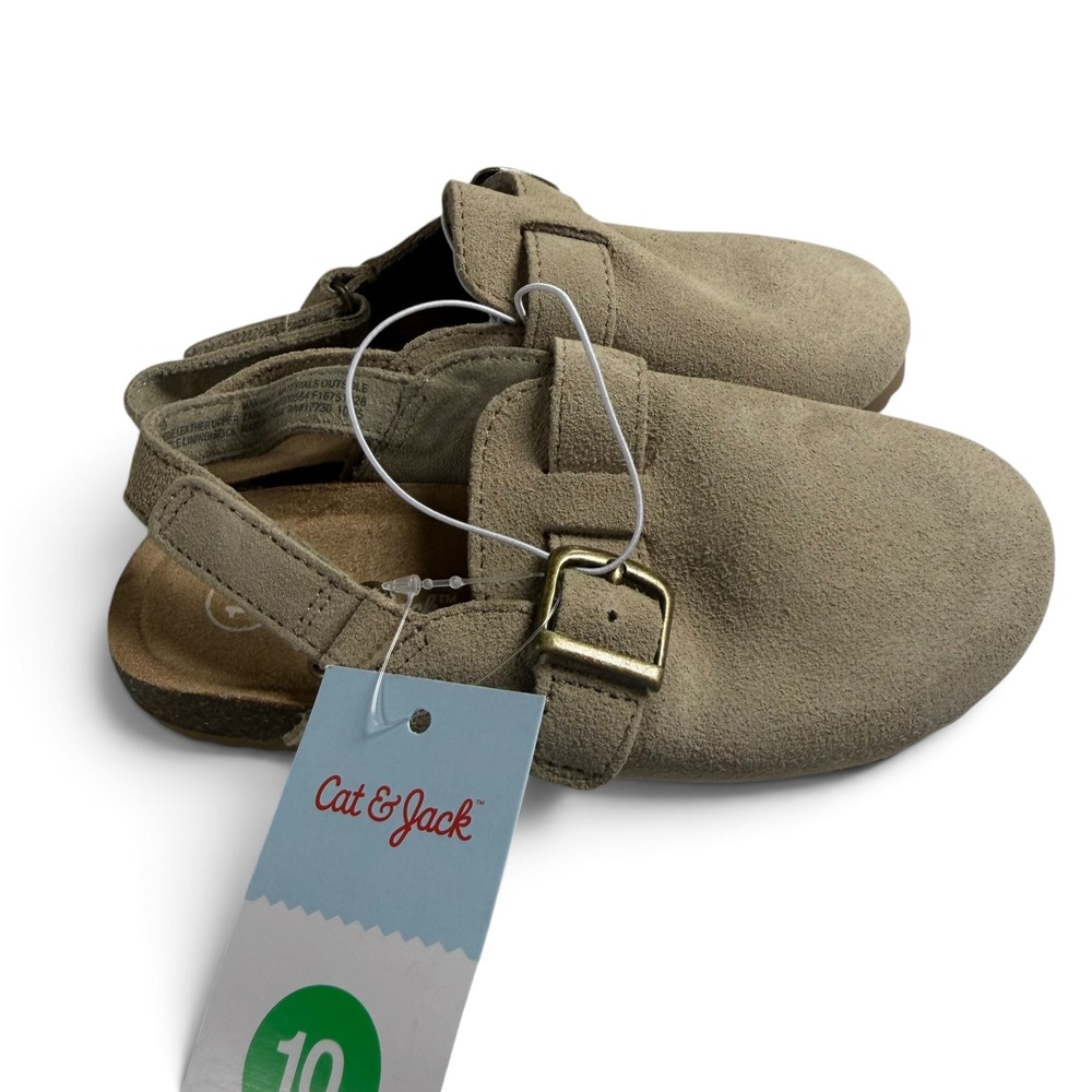 Cat & Jack Berlin Toddler Taupe Faux Suede Buckle Slingback Clogs Size 10 NEW